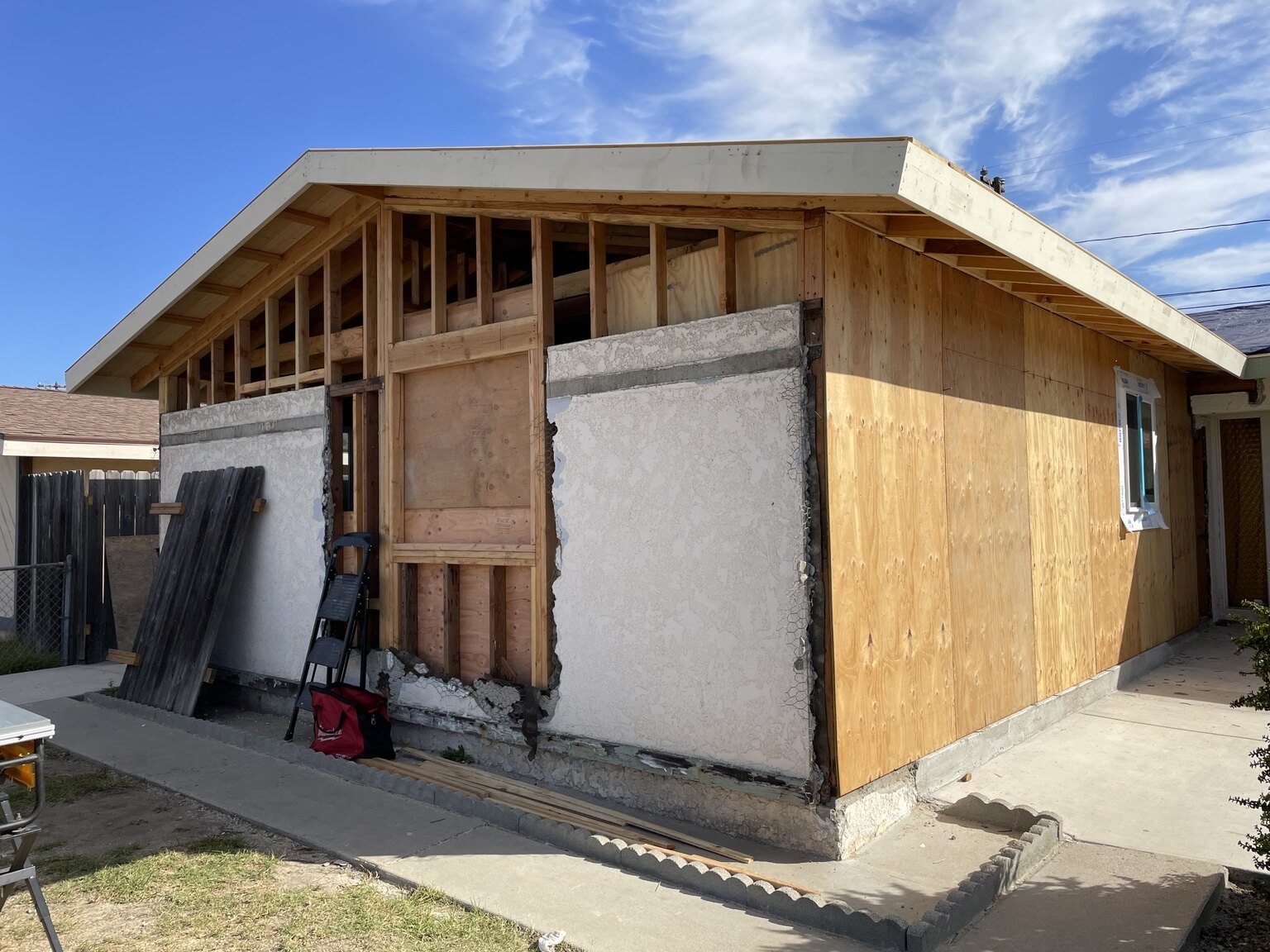 New exterior framing during an ADU garage conversion