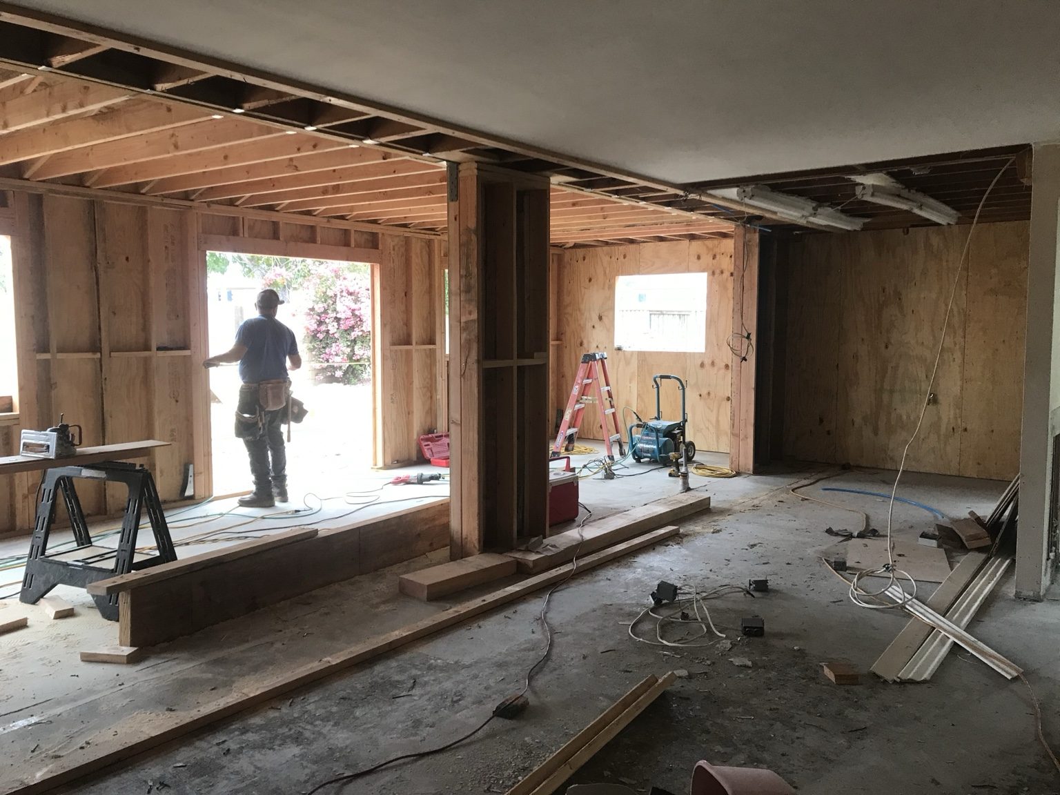 Framing where the existing house opens into the new addition