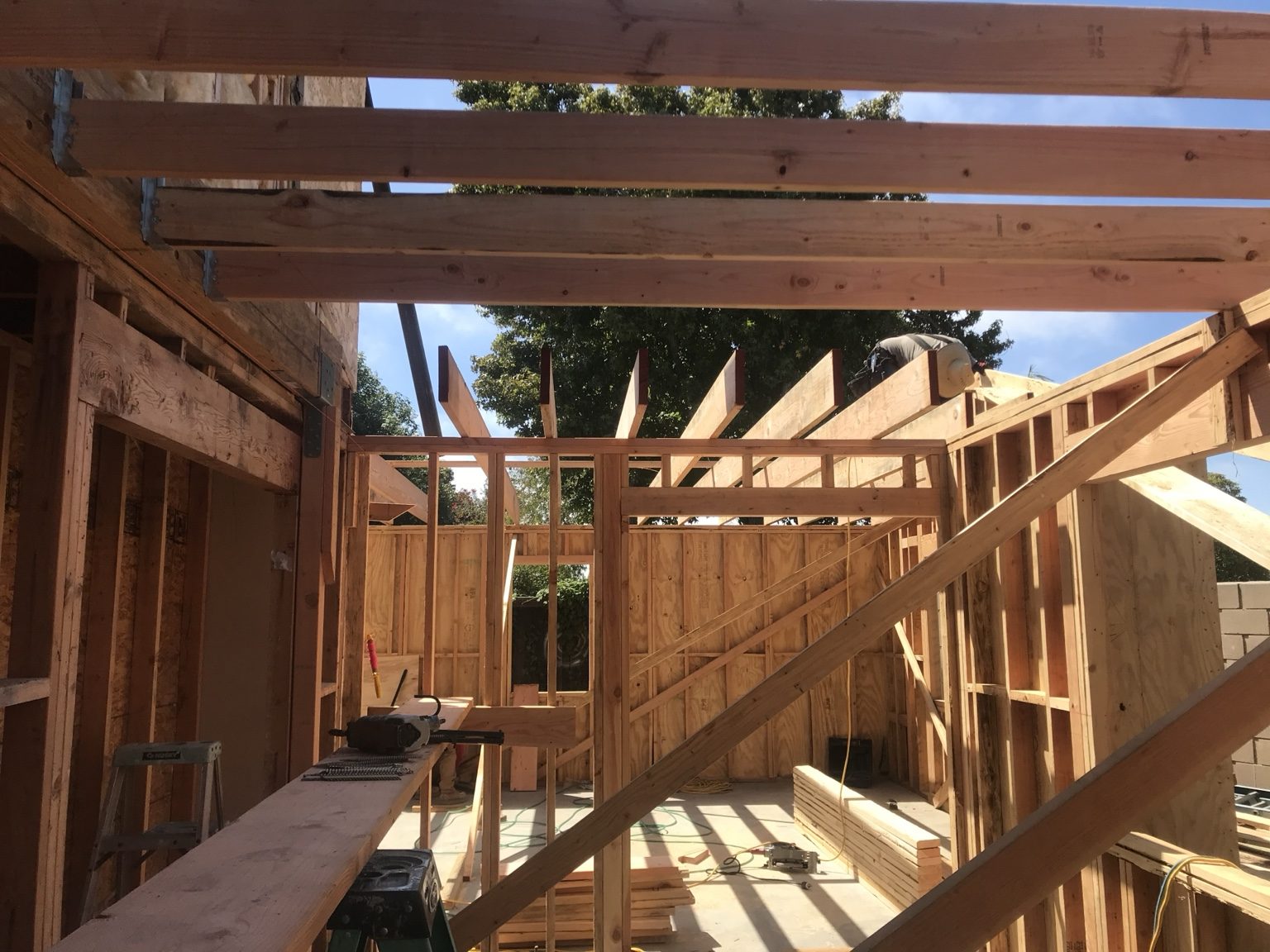 Roof rafters being set over the new addition