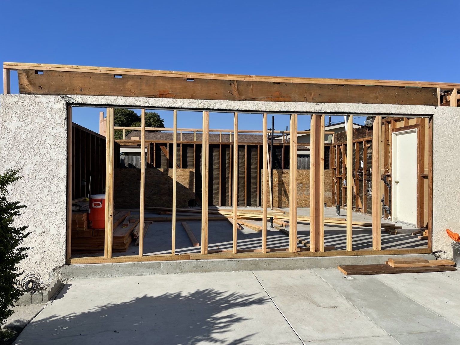 Garage door opening framed in over the new level slab