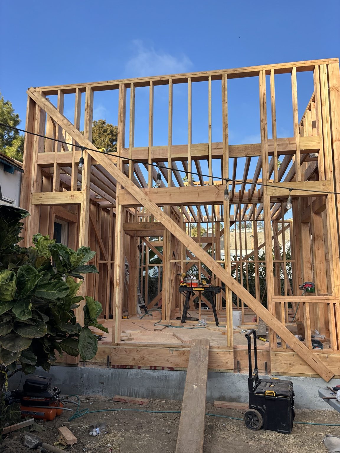 Framing for a Ventura home addition with a roof deck